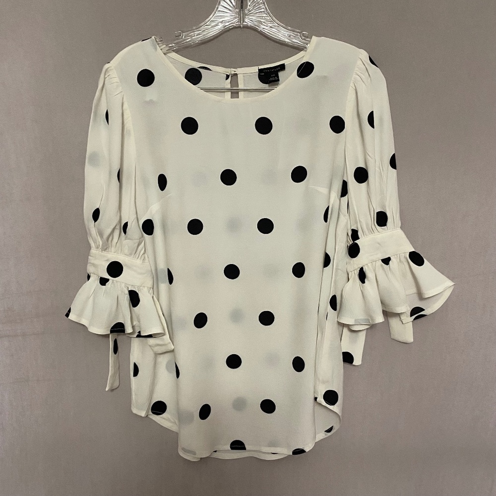 Ann Taylor White Blouse with Black Dots - Size XXS
